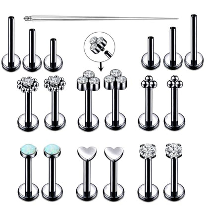 16G Monroe Lip Piercing Jewelry Labret Studs Tragus Hoop Earrings Nose Piercing Flat Back Helix Earring - color: black, size: 16G*8mm