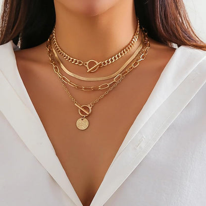 Layered Gold Necklace Set with Coin Pendant Boho Beaded Design Adjustable Chain Jewelry for Everyday Stacking Accessories - color: D