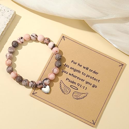 MIXJOY Inspirational Gifts for Women, Heart Charm Pink Elastic Beads Bracelet, Positive Affirmations Get Well Soon Gifts - style: steel heart will order Psalm pink