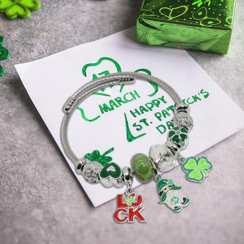 Charm Bracelets for Womens,Exquisite Cute Cartoon Friendship Silver Bracelets Stainless Steel Bangle, Womens Jewelry Suitable for Holiday Gifts and Birthday Gifts - color: z-St. Patrick's Day Bracelet