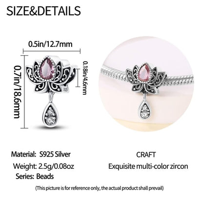 Pandach 925 Sterling Silver Charms for Bracelet&Necklace Dangle Pendant Bead with 5A Cubic Zirconia Stones,Jewelry Beads Gifts for Women - style: Lotus flower Charm