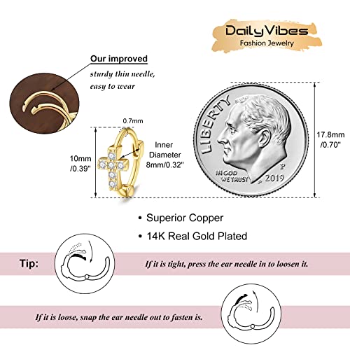 DAILY VIBES Dainty Butterfly Cross CZ Small Huggie Hoop Earrings for Women | Hypoallergenic, 14K Gold Plated Hoops, Tiny Cubic Zirconia, Cartilage Hoop Earrings for Women Trendy - color: Mini Cross