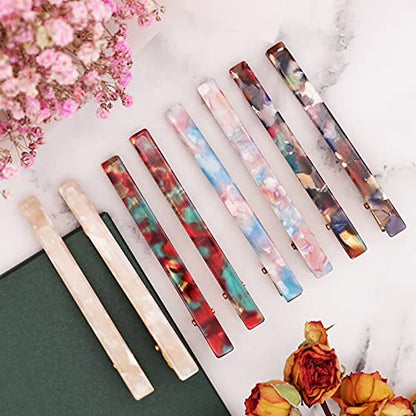 Cobahom 12 Pcs 3.15 Inch Leopard Print Hair Clips Metal Duckbill Clips | Cellulose Acetate Duck Teeth Hair Pins for Thin Thick Hair, Chic Tortoise Shell Hair Barrettes for Women and Girls - color: 12 Pcs White&Red&Blue&Pink