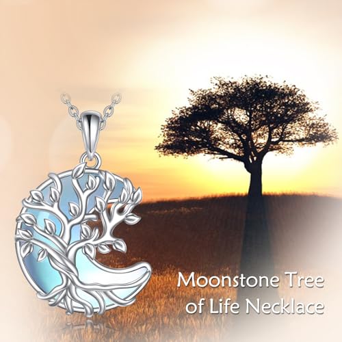YAFEINI 925 Sterling Silver Moonstone Necklace Filigree Teardrop Pendant Necklace Jewelry for Women Girls - color: VV-Tree of Life Moon Moonstone