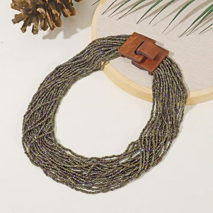 Coiris Beaded Strand Necklace for Women Boho Chunky Beaded Strand Necklace Bohemian Summer Beach Necklace Jewelry for Women(N0059-Black) - color: Ancient Bronze