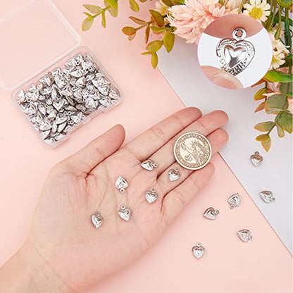 SUNNYCLUE 1 Box 100Pcs Stainless Steel Heart Charms Hearts Charm Love Small Double Sided Puffy Valentine Mother's Day Charms for Jewelry Making Charm Necklace Bracelet Earrings DIY Supplies 12x9mm - color: 1 Box 100pcs Puffy Heart Charms