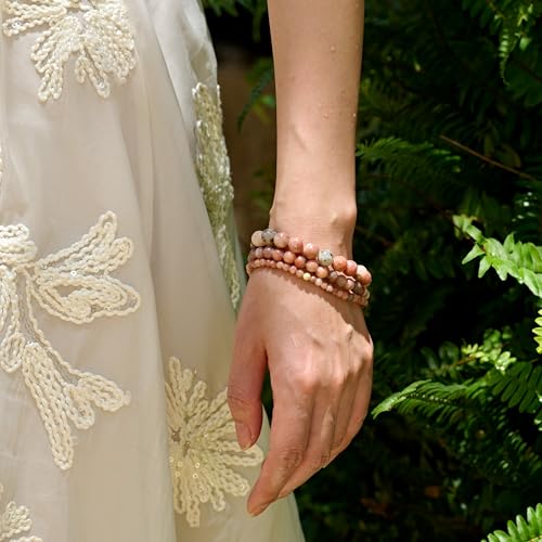 Bivei 8mm Beaded Bracelets for Women Handmade Semi Precious Natural Stone Stretch Elastic Jewelry Yoga Protection Gifts - color: Plum Blossom Jade-Hope & renascence, size: Medium 6.8-7.3 inch
