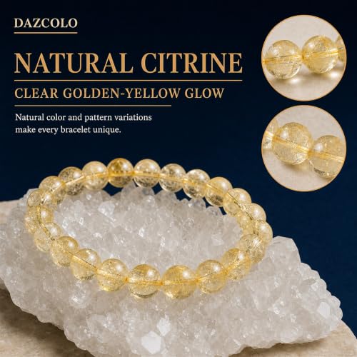 8mm Natural Crystal Stretch Bracelet | Handmade Round Stone Bead Bracelet, Runs Large, Meditation Yoga Gift for Women & Men - color: Citrine