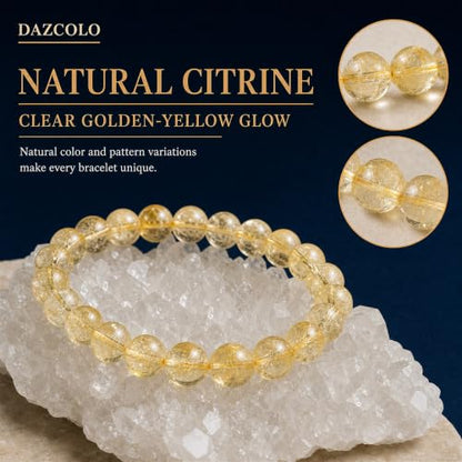 8mm Natural Crystal Stretch Bracelet | Handmade Round Stone Bead Bracelet, Runs Large, Meditation Yoga Gift for Women & Men - color: Citrine