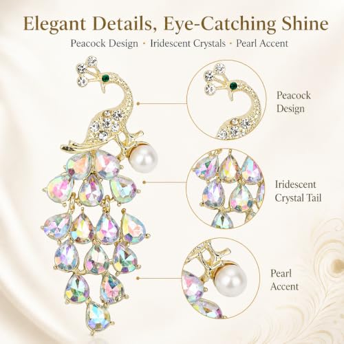 Brooch Pin for Women Rhinestone Peacock Crystal Delicate Animal Brooch Lapel Pins Girls Fashion Jewelry Gift for Christmas Brooch Birthday Jewelry Gift - style: peacock