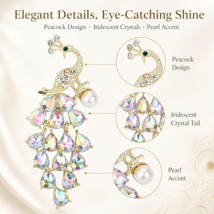 Brooch Pin for Women Rhinestone Peacock Crystal Delicate Animal Brooch Lapel Pins Girls Fashion Jewelry Gift for Christmas Brooch Birthday Jewelry Gift - style: peacock