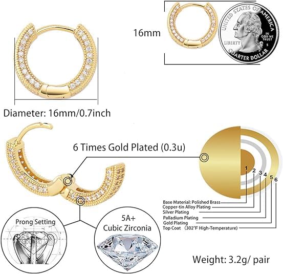 2 Pairs Gold/Silver Hoop Earrings For Women Set Trendy,14K Plated Gold Chunky Huggie Hoop Earings Pack,Oval Twisted Statement Silver Hoops,Fashion Jewelry Gift - color: B3 Pave CZ Hoops Set