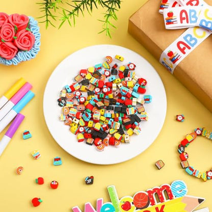 300Pcs Back to School Clay Beads Teacher Beads for Bracelets | Polymer Clay, Back to School Teacher Beads,DIY Bracelet Necklace Crafting,Classroom Activities Appreciation Gifts - color: School Color