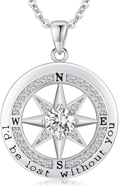 Compass Necklace for Women Wife Girlfriend Mom Daughter Gifts | S925 Silver Jewelry For Anniversary 18K Rose Gold Gifts For Birthday Christmas Mothers Valentines Day 12 Birthstones - style: 04-April-Silver