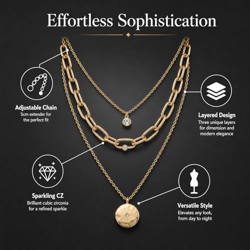 3 Pcs Layered Necklaces for Women, Stackable Statement Jewelry | Trendy stackable jewelry set! 3 separate lightweight chains. Perfect statement gift for women to elevate any daily outfits. - color: Yellow Gold (Coin Stack)