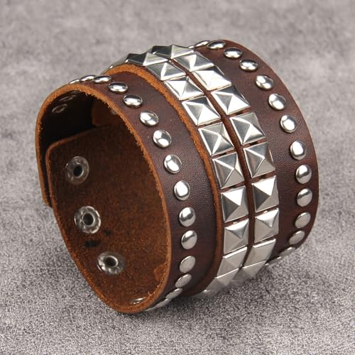 Jeilwiy Punk Leather Wristbands for Men Bracelets Handmade Wide Cuff Bangle Braided Jewelry Black Brown Adjustable - Punk Father's Gifts - color: 01 Leather Cuff Bracelet Brown