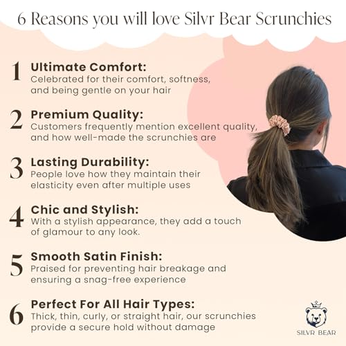 SILVR BEAR Luxury Satin Scrunchies, Satin Hair Ties for Thick, Thin & Curly Hair, Scrunchies for Women, Girls & Men Softer than Silk Hair Ties (Skinny Rose) - color: Rose Skinny