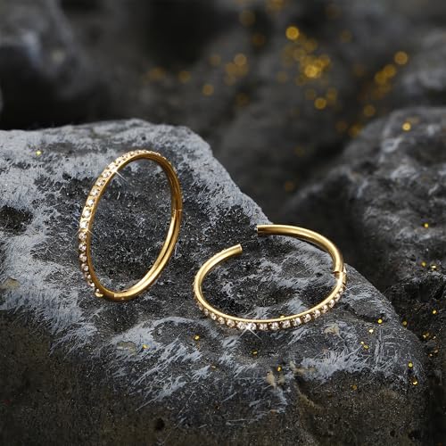 FASACCO 20G 18G 16G Cartilage Hoop Earring 316L Surgical Steel Silver Huggie Hoop Earrings Hypoallergenic Hinged Segment Rings Septum Nose Hoops Daith Conch Helix Tragus Piercing Jewelry 6mm/8mm/10mm - style: Gold-20G-10MM