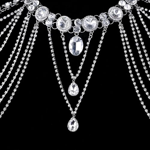 Crystals Tassels Shoulder Chain Necklace Multilayered Body Jewelry Accessory for Women Bridal Wedding Arm Supplies