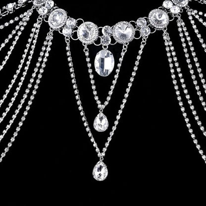 Crystals Tassels Shoulder Chain Necklace Multilayered Body Jewelry Accessory for Women Bridal Wedding Arm Supplies