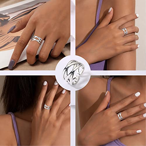 Adjustable 925 Sterling Silver Celtic Knot Rings Open Knuckle Ring Women | Thumb Finger Rings Minimalist Cross Line Band Rings