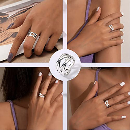 Adjustable 925 Sterling Silver Celtic Knot Rings Open Knuckle Ring Women | Thumb Finger Rings Minimalist Cross Line Band Rings