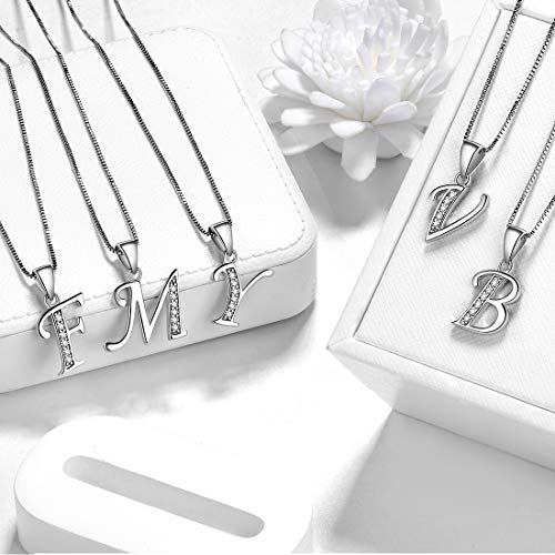 Aurora Tears Letter Necklace Initial 925 Sterling Silver Alphabet Pendant Crystal Name Gift Women Cubic Zirconia Jewelry - color: L