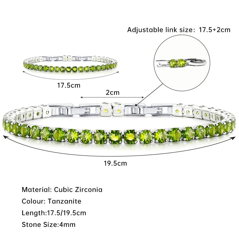 HEEYA Birthstone Silver/Gold Plated Tennis Bracelets, Adjustable 4mm CZ Tennis Bracelets for Women, Fashion Jewelry Wedding Gift Size 6.8 inch+1 inch Extender - color: 08 August Peridot