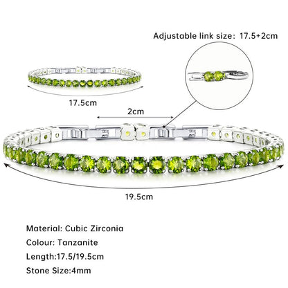 HEEYA Birthstone Silver/Gold Plated Tennis Bracelets, Adjustable 4mm CZ Tennis Bracelets for Women, Fashion Jewelry Wedding Gift Size 6.8 inch+1 inch Extender - color: 08 August Peridot