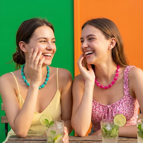 Boho Chunky Beaded Necklace for Women Lightweight Resin Beads for Summer Beach & Vacation Trendy Statement Jewelry Gift for Her - color: Blue green