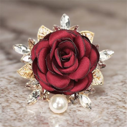 Rose Flower Brooch Pin for Women Fashion Dainty Gold Plated 3D Red Roses Floral Crystal Brooch Pin Birthday Dress Suit Accessories Jewelry - style: Red Rose Pearl