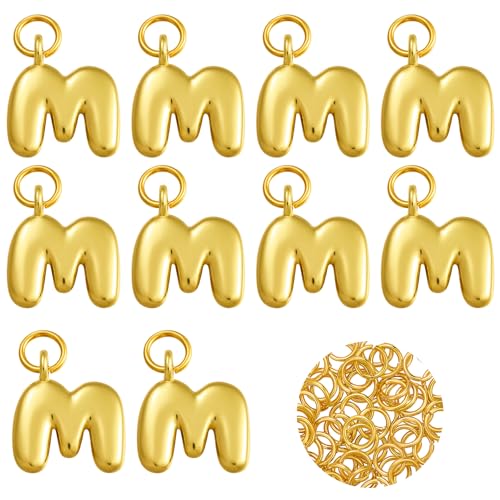 A-Z Bubble Letter Charms 18K Gold Filled Charms for Jewelry Making Gold Initial Alphabet Charms Pendants for Women Men Necklace Choker Bracelet Making - color: Letter M