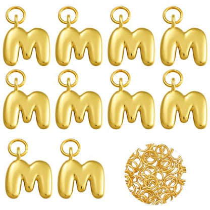 A-Z Bubble Letter Charms 18K Gold Filled Charms for Jewelry Making Gold Initial Alphabet Charms Pendants for Women Men Necklace Choker Bracelet Making - color: Letter M