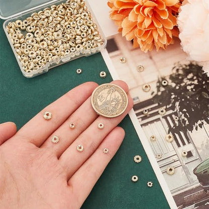 PH PandaHall 300PCS Gold Spacer Beads 6 Style Alloy Jewelry Bead Charm Spacers Wreath Beads Rondelle Disc Loose Beads for Jewelry Making DIY Bracelets Necklace and Crafting - color: Gold Flat