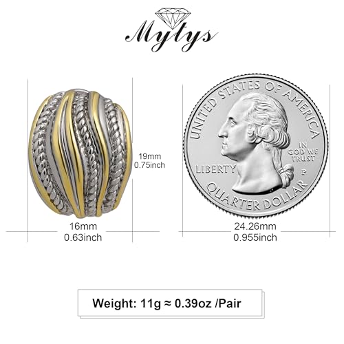 Mytys Two Tone Huggie Hoop Earrings Cross Over Design Twisted Rope Silver Gold Statement Wide Band Clip On Hoops for Women Fashion Jewelry Gift - color: solid Gold & Silver