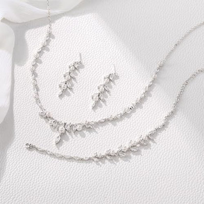 EleQueen Women's Simulated Pearl Wedding Jewelry Set for Brides | Cubic Zirconia Necklace Earrings Bracelet Set for Brides Bridesmaids, Bridal Jewelry Set for Anniversary/Memorial Day - style: Pearl Jewelry Set Silver-Tone