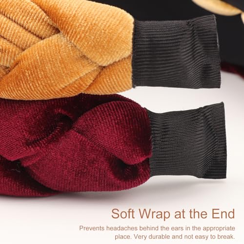 DRESHOW Braided Headbands for Women Velvet Hair Hoop Elastic Criss Cross Hair Bands Accessories - color: 01 Pc: Gold Velvet Braided a