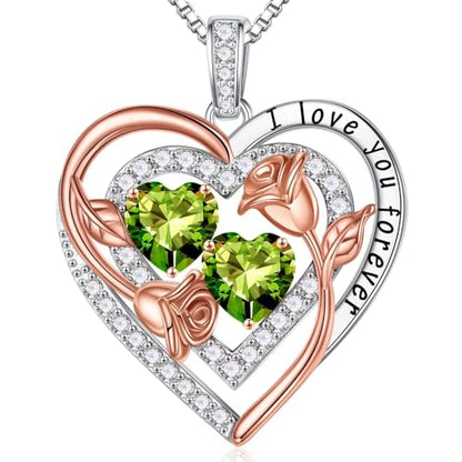 Iefil Heart Birthstone Necklace for Women - Double Birthstone Jewelry | 925 Sterling Silver, Gift Box Packaging, Anniversary Birthday Gifts for Women Wife Mom - color: 08-08-Aug-Aug Birthstone