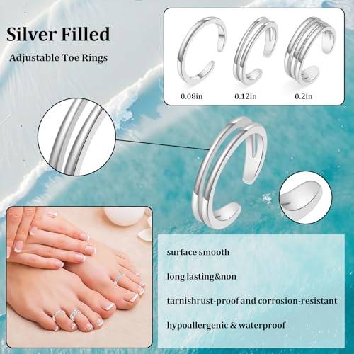 Toe Rings for Women,Silver Plated Stylish Adjustable Toe Band Rings, Summer Beach Foot Jewelry - Perfect for Vacation, Daily Wear - style: 3 Pcs