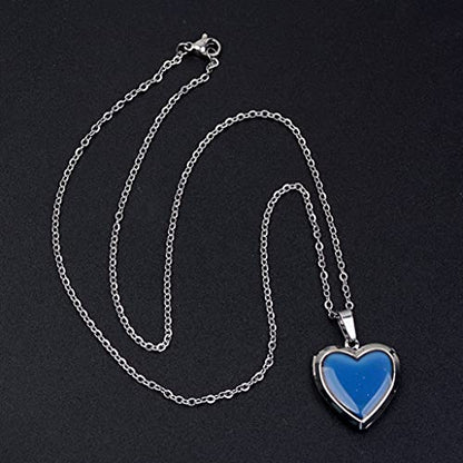 Temperature Sensing Color Changing Pendant Necklace Love Heart Butterfly Turtle Dolphin Moon Star Mood Necklace for Girl Women Gift - color: Love Heart Locket
