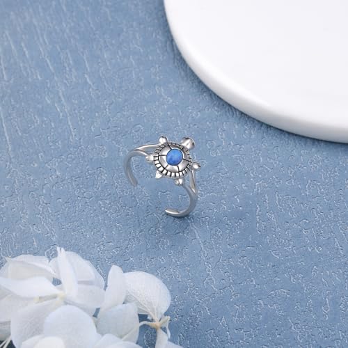 Alphm 925 Sterling Silver Toe Ring for Women Adjustable Open Toe Ring Foot Jewelry Gift - color: Blue Opal-Turtle