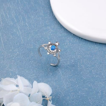 Alphm 925 Sterling Silver Toe Ring for Women Adjustable Open Toe Ring Foot Jewelry Gift - color: Blue Opal-Turtle
