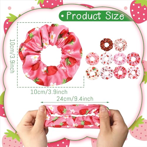 80 Pcs Summer Strawberry Satin Hair Scrunchies for Women Fruit Party Favors Silk Hair Ties Elastic Bands Ropes Ponytail Holders Ties Accessories Summer Wedding Party - style: Strawberries
