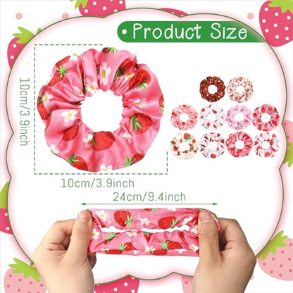 80 Pcs Summer Strawberry Satin Hair Scrunchies for Women Fruit Party Favors Silk Hair Ties Elastic Bands Ropes Ponytail Holders Ties Accessories Summer Wedding Party - style: Strawberries