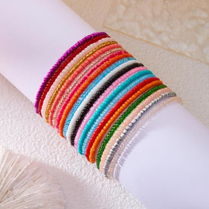 16-30Pcs Handmade Bohemian Colorful Crystal Seed Beads Stackable Adjustable Elastic Stretch Multilayerd Bracelets for Women Summer Vacation Beach Boho Bangle Jewelry - color: mix 1