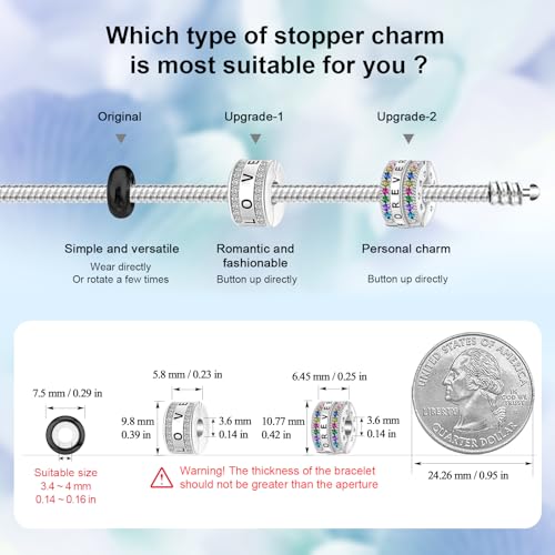 DALARAN Stopper Beads for Bracelets 925 Sterling Silver Clip Spacer Charm Bracelet Stoppers - style: 2Pcs Black Charm Stoppers