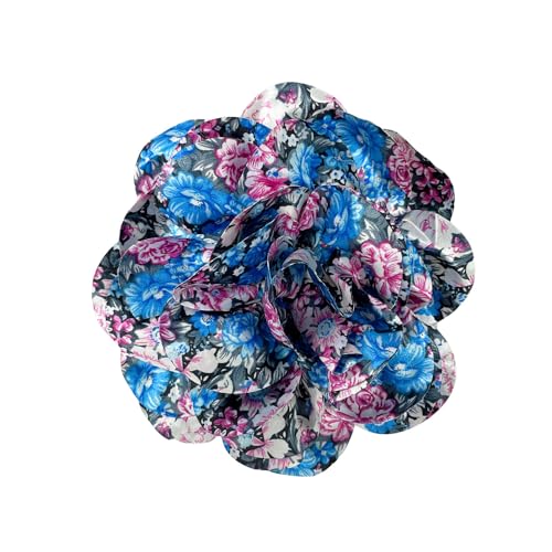 Satin Fabric Rose Flower Extra Large Big Brooches Lapel Pins Silk Camellia Oversized Pin for Women Wedding Party Dance Banquet Dresses Suit Clothes Accessories Jewelry Gifts 7.5in - color: Print Blue Pink