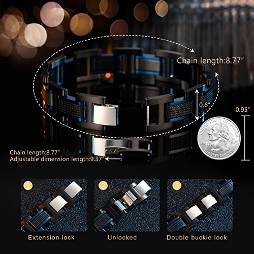 Holizaly Men's Stainless Steel Two Tone Square Link Bracelet, Black and Blue Ion Plated Black - color: blue black