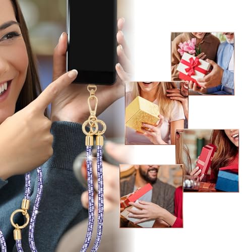 Crystal Phone Strap Crossbody Phone Lanyard Neck, Purple | Crystal Phone Strap Crossbody Rhinestone Anti Theft Layered Strap Crossbody Cell Phone Neck for Women - color: Purple