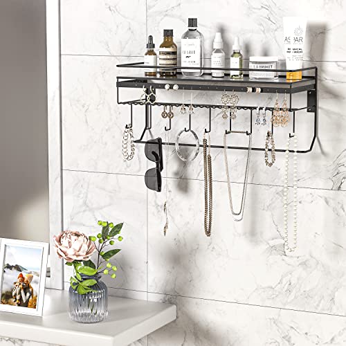 JackCubeDesign Gothic Wall Mounted Jewelry Organizer - Hanging Necklace, Earring, Bracelet Holder with Hooks and Shelf - Goth Room Decor, Iron Jewelry Display Storage Rack for Bedroom & Closet-MK238A